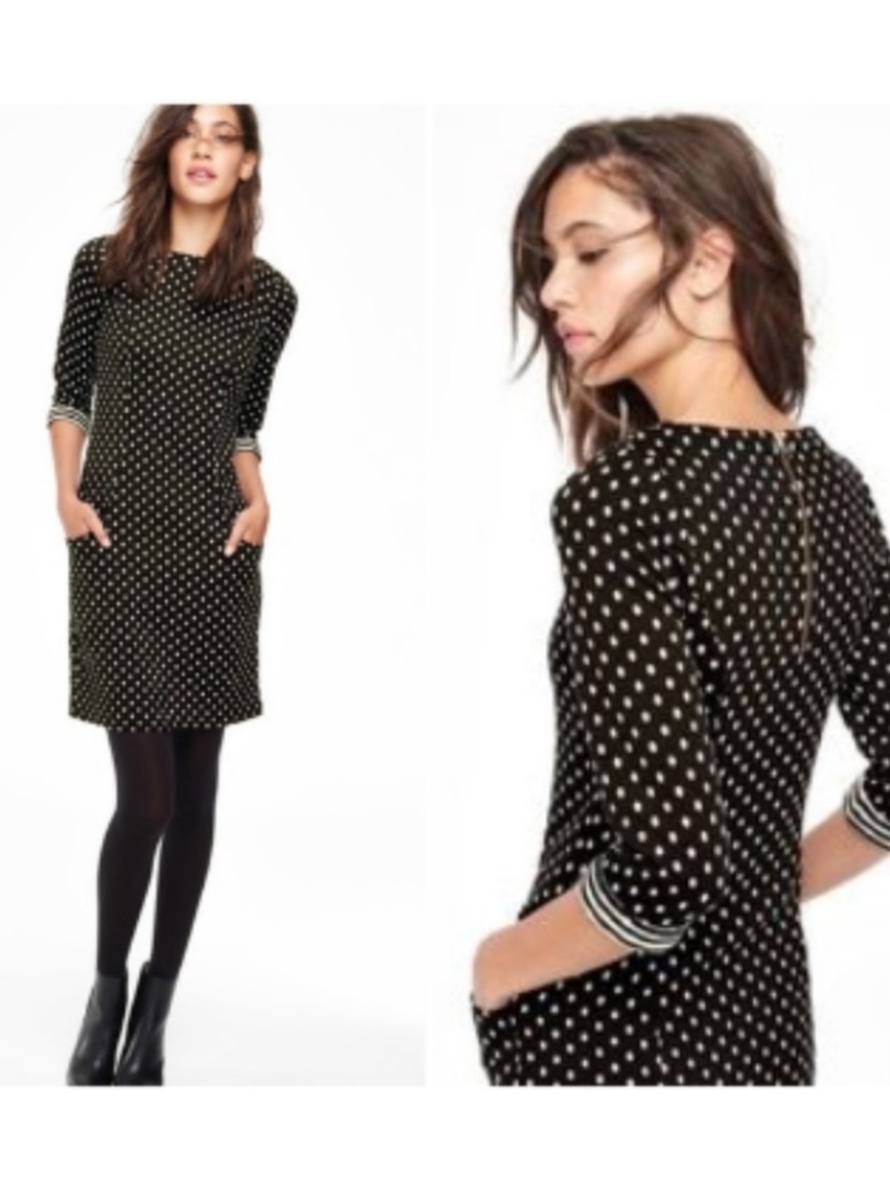 Boden Dotty Shift Dress Black
& White Polka Dot Pockets Size 8